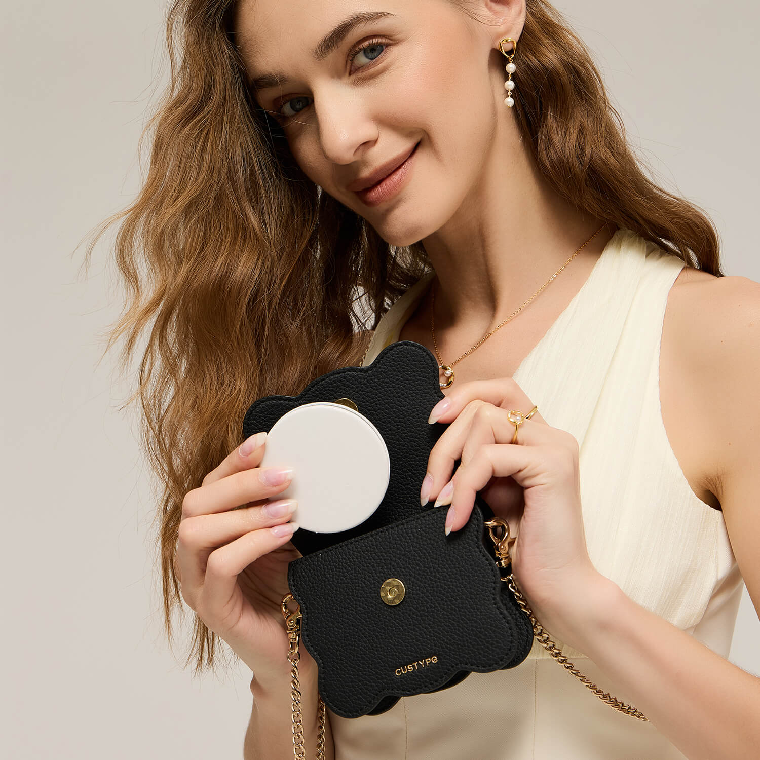 AirPods Pouch- Crossbody Mini Flap Bag-AirPods case-Lychee Pattern Leather Mini Zip Pouch