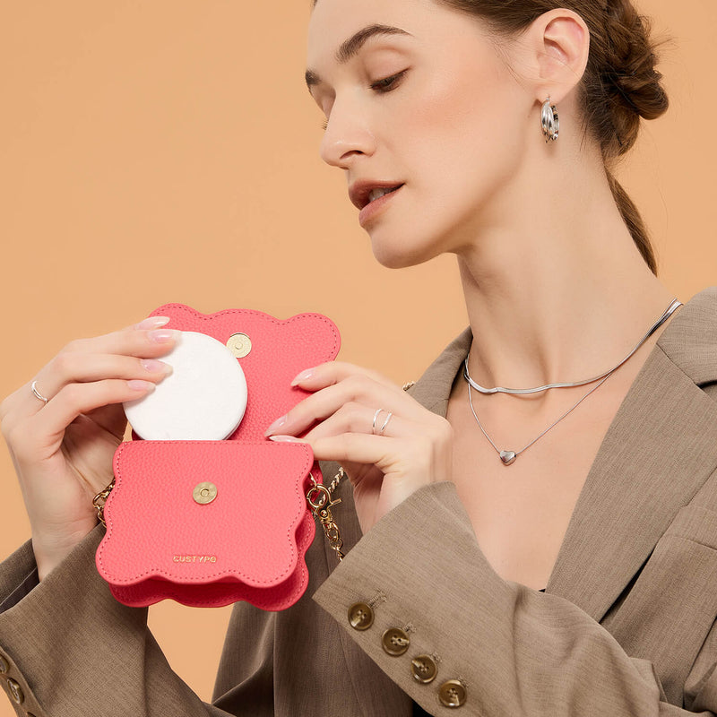 AirPods Pouch- Crossbody Mini Flap Bag-AirPods case-Lychee Pattern Leather Mini Zip Pouch