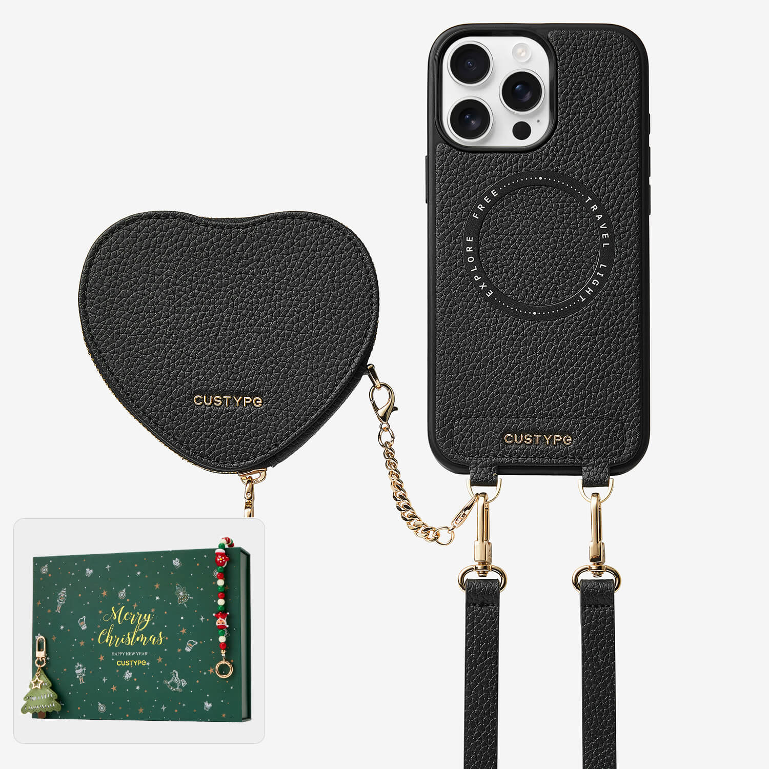 Christmas holiday crossbody phone case black