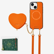orange leather iphone case with strap
