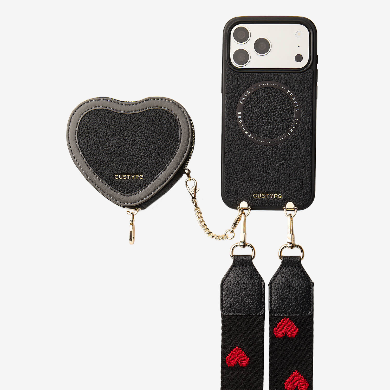 Patch Heart- Crossbody Phone Case with Magnet Heart Pouch