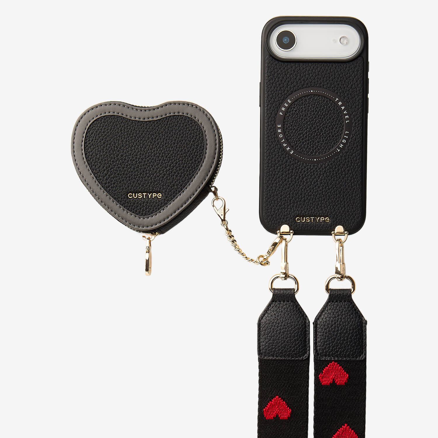 Patch Heart- Crossbody Phone Case with Magnet Heart Pouch