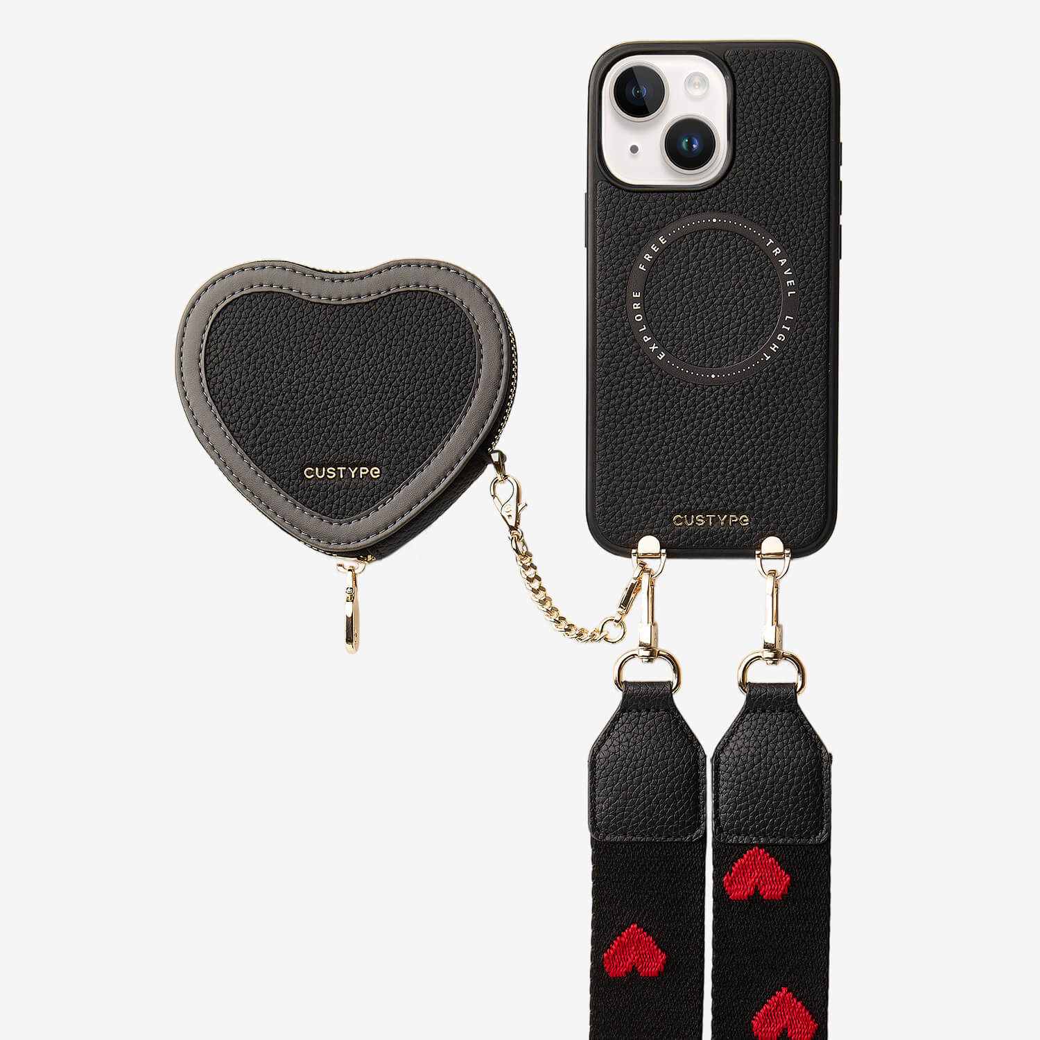 Patch Heart- Crossbody Phone Case with Magnet Heart Pouch