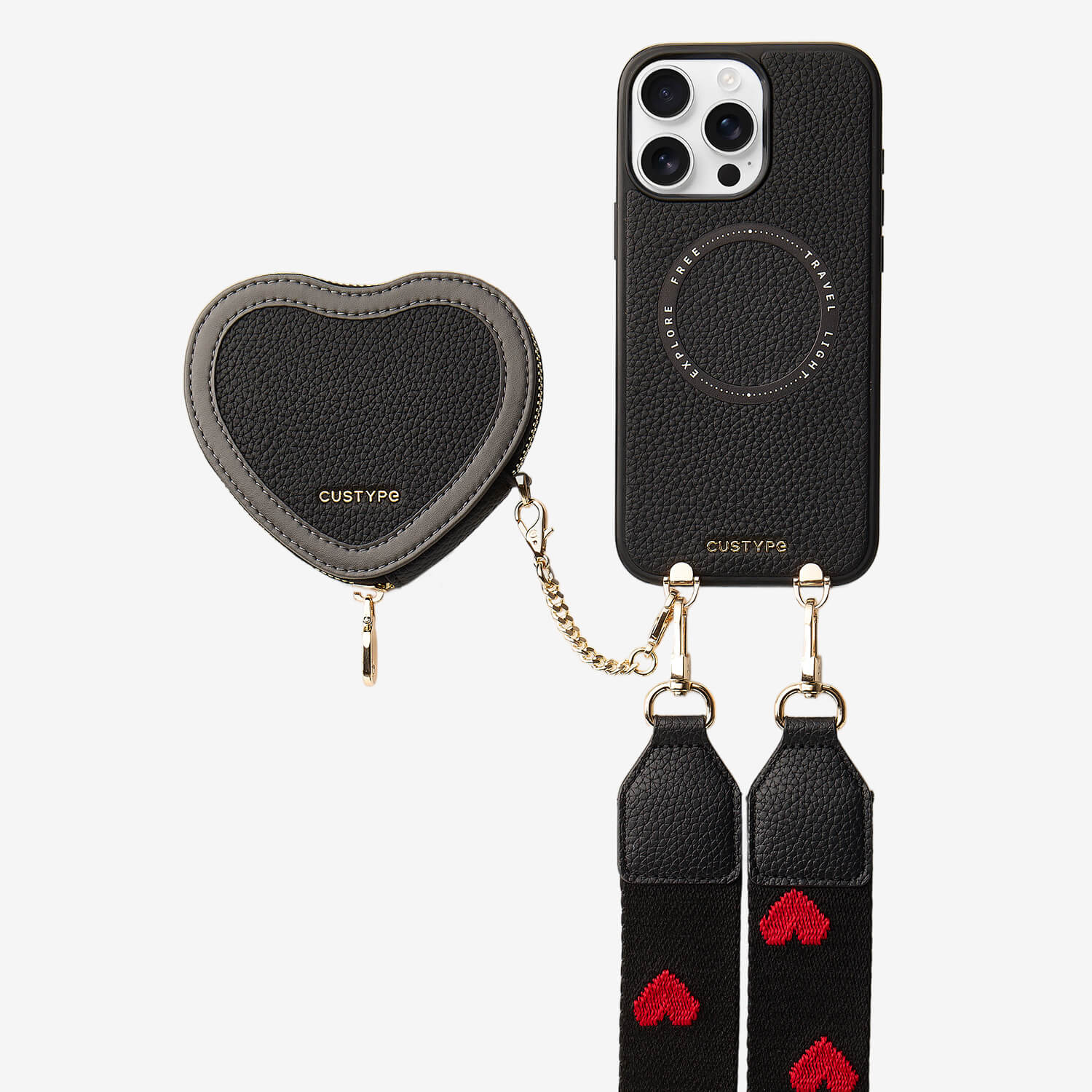 Patch Heart- Crossbody Phone Case with Magnet Heart Pouch