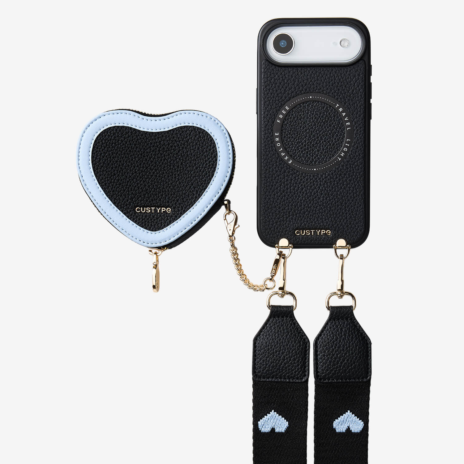 パッチハート - マグネットハートポーチ付きクロスボディスマホケース - iPhone 17 Air