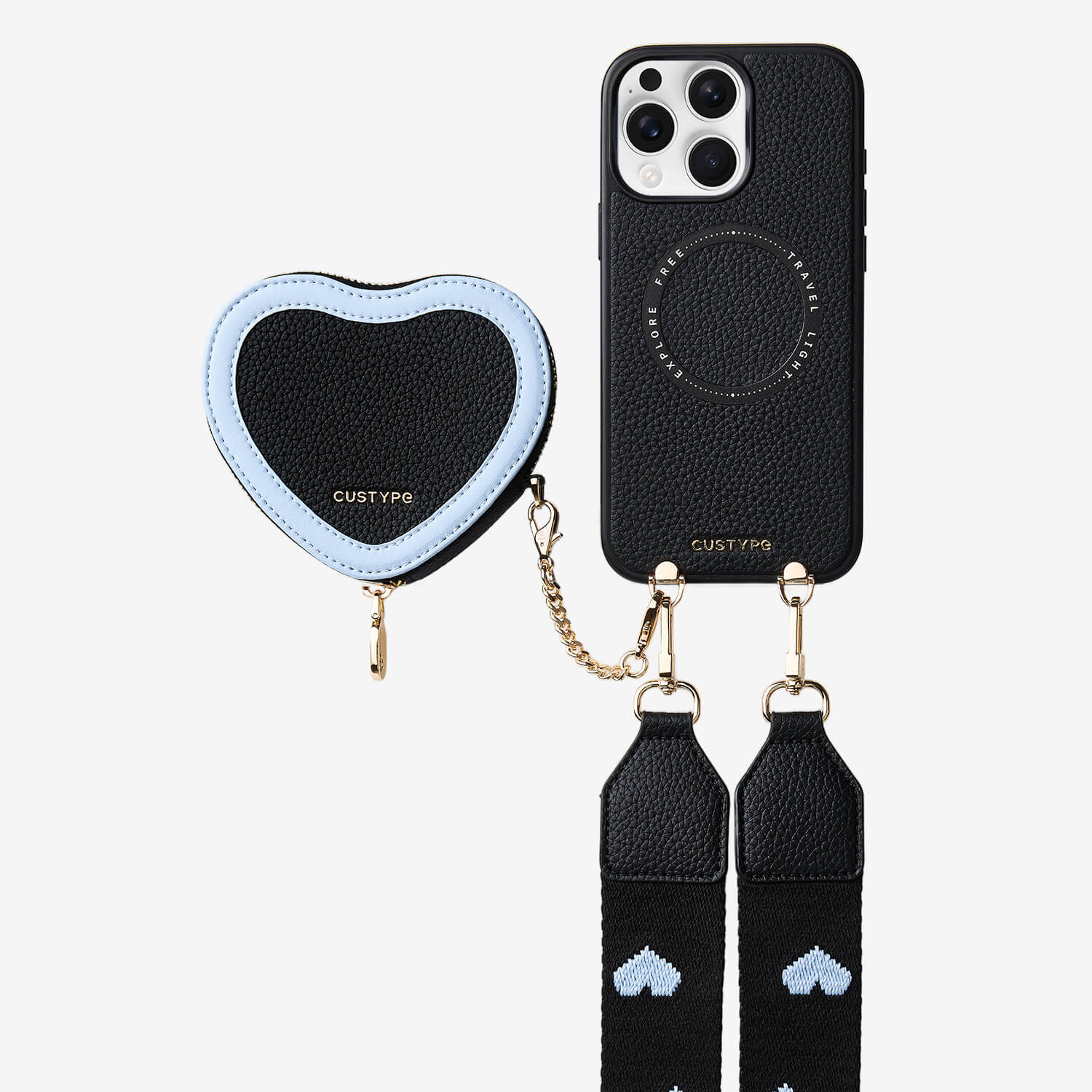 Patch Heart- Crossbody Phone Case with Magnet Heart Pouch - iPhone 15 Pro Max