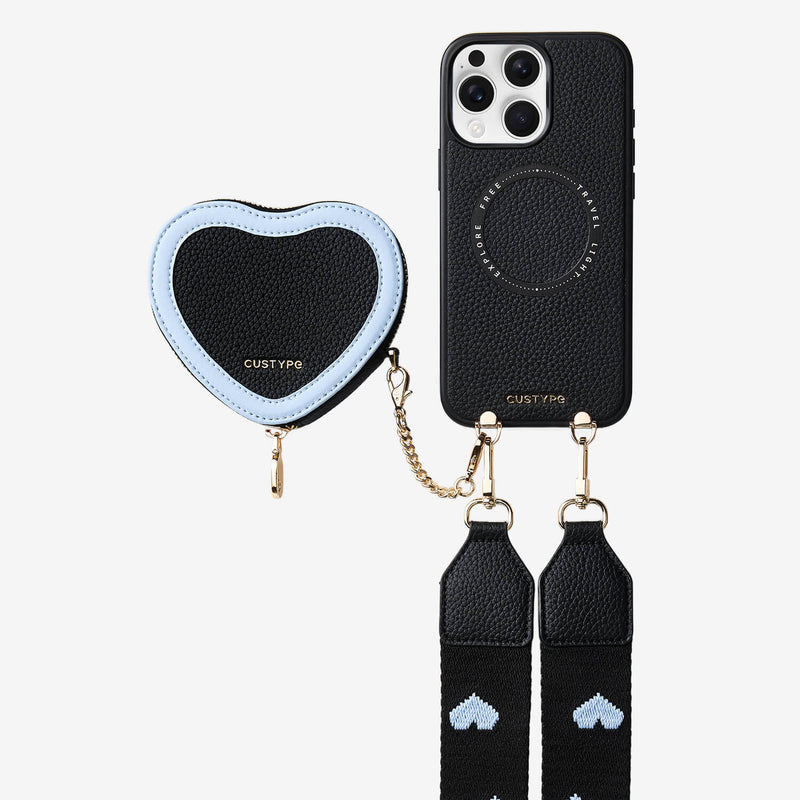 Patch Heart- Crossbody Phone Case with Magnet Heart Pouch - iPhone 15 Pro Max