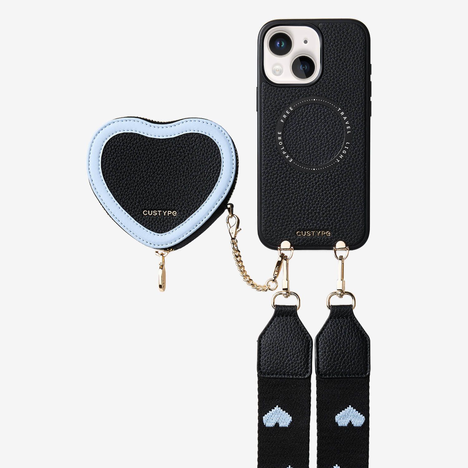 Patch Heart- Crossbody Phone Case with Magnet Heart Pouch - iPhone 13