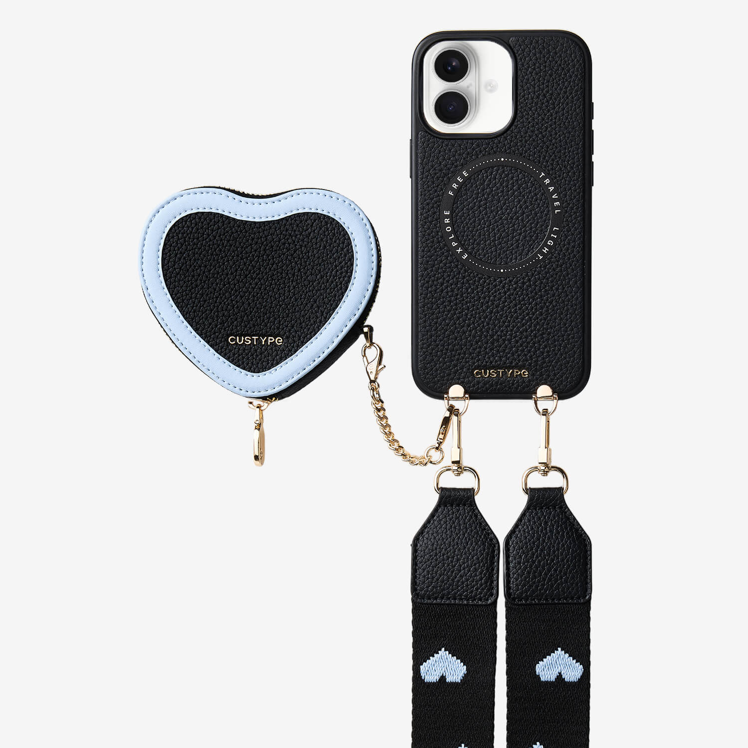 パッチハート - マグネットハートポーチ付きクロスボディスマホケース - iPhone 17