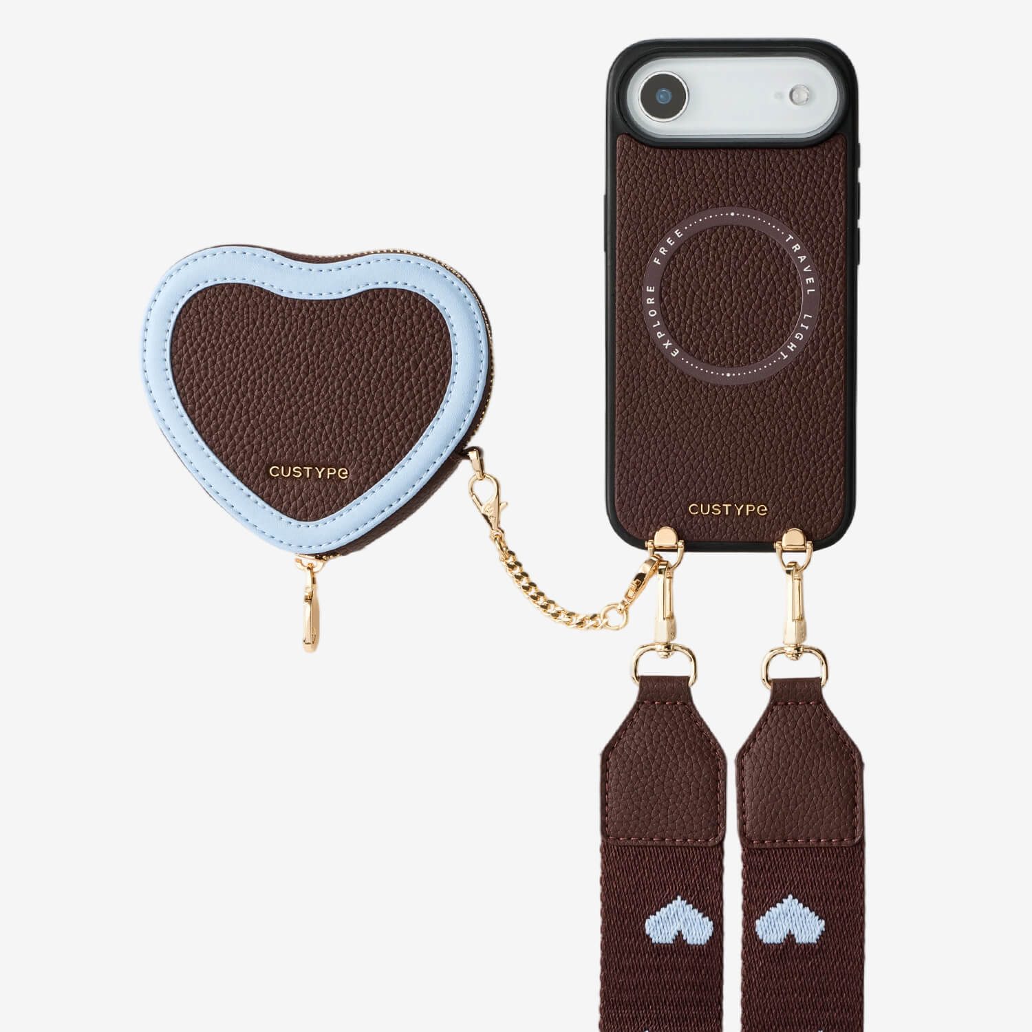 iPhone 17 pro max phone case with magnetic heart-shaped pouch and strap  for city walks