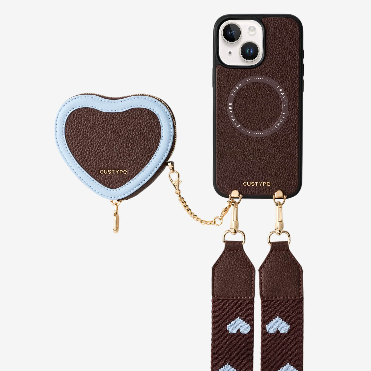 Patch Heart- Crossbody Phone Case with Magnet Heart Pouch - iPhone 15 Plus