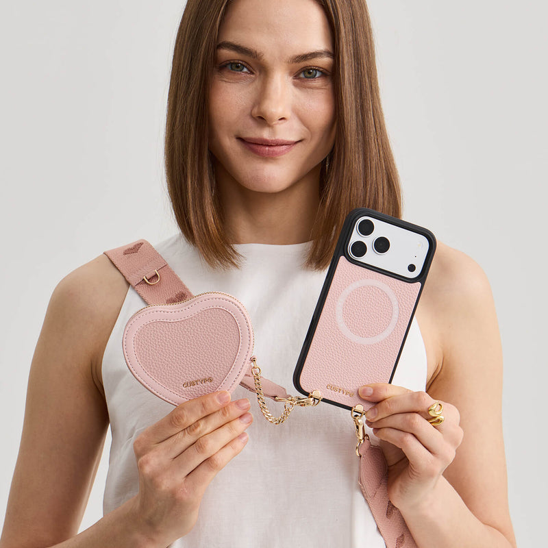 Sweet Light pink heart phone case with storage for vacation
