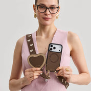 Mocha iPhone 17 Pro Max cute mocha heart pouch with magnetic for storage