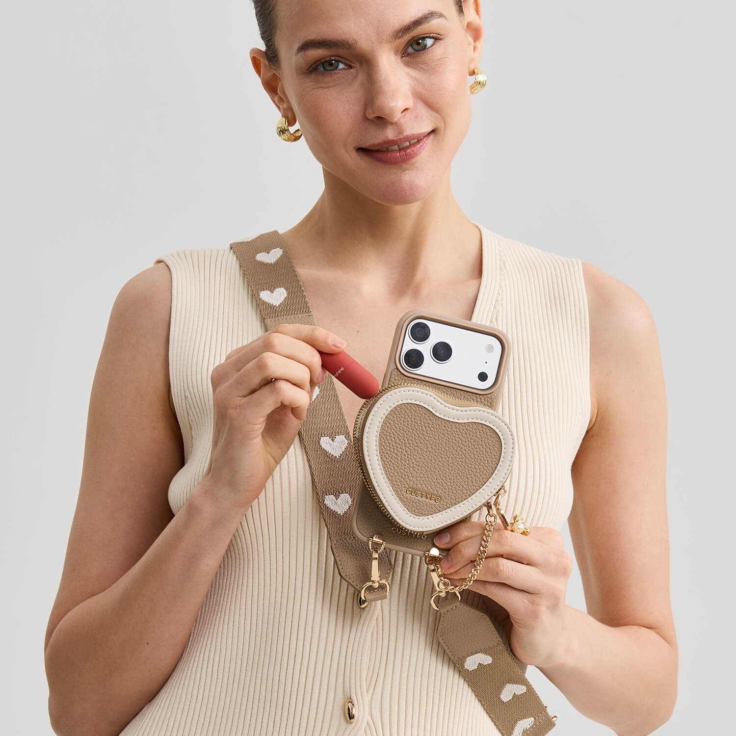 Taupe premium iPhone 17 Pro Max magSafe-compatible wallet phone casewith crossbody strap with  for everyday use