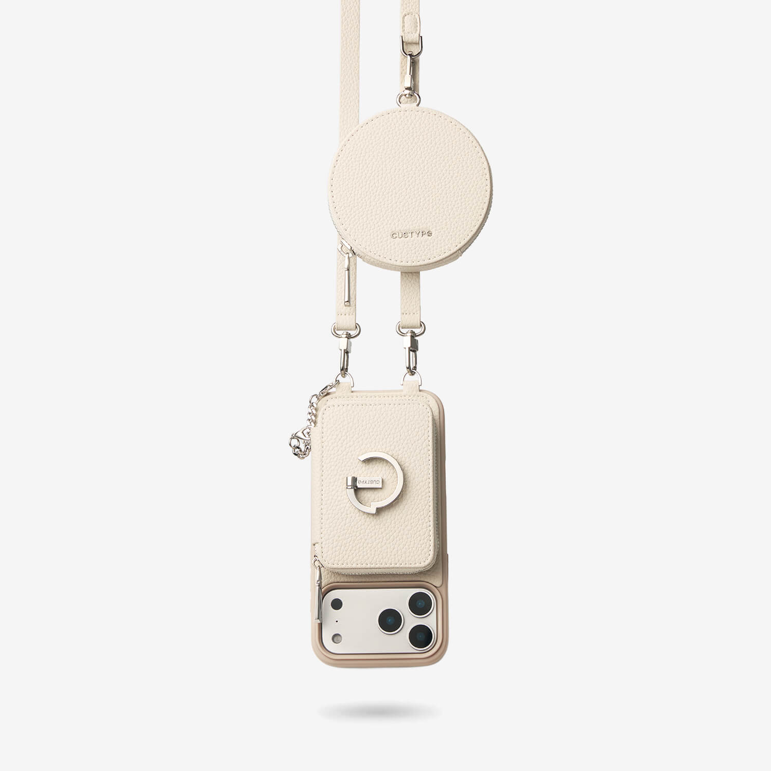 Silver Edge Kit- Versatile Magnetic E-stand Card Holder Case for iPhone with Round Pouch & Shoulder Strap-Mobile Phone Cases-DETACHABLE WALLET & ROUND POUCH