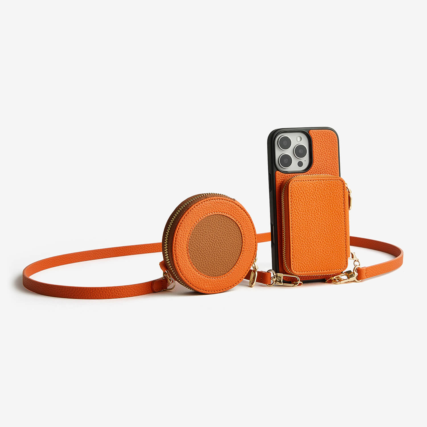 phone case with card holder and strap Orange

