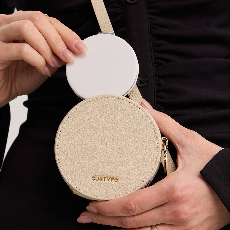 round makeup pouch beige