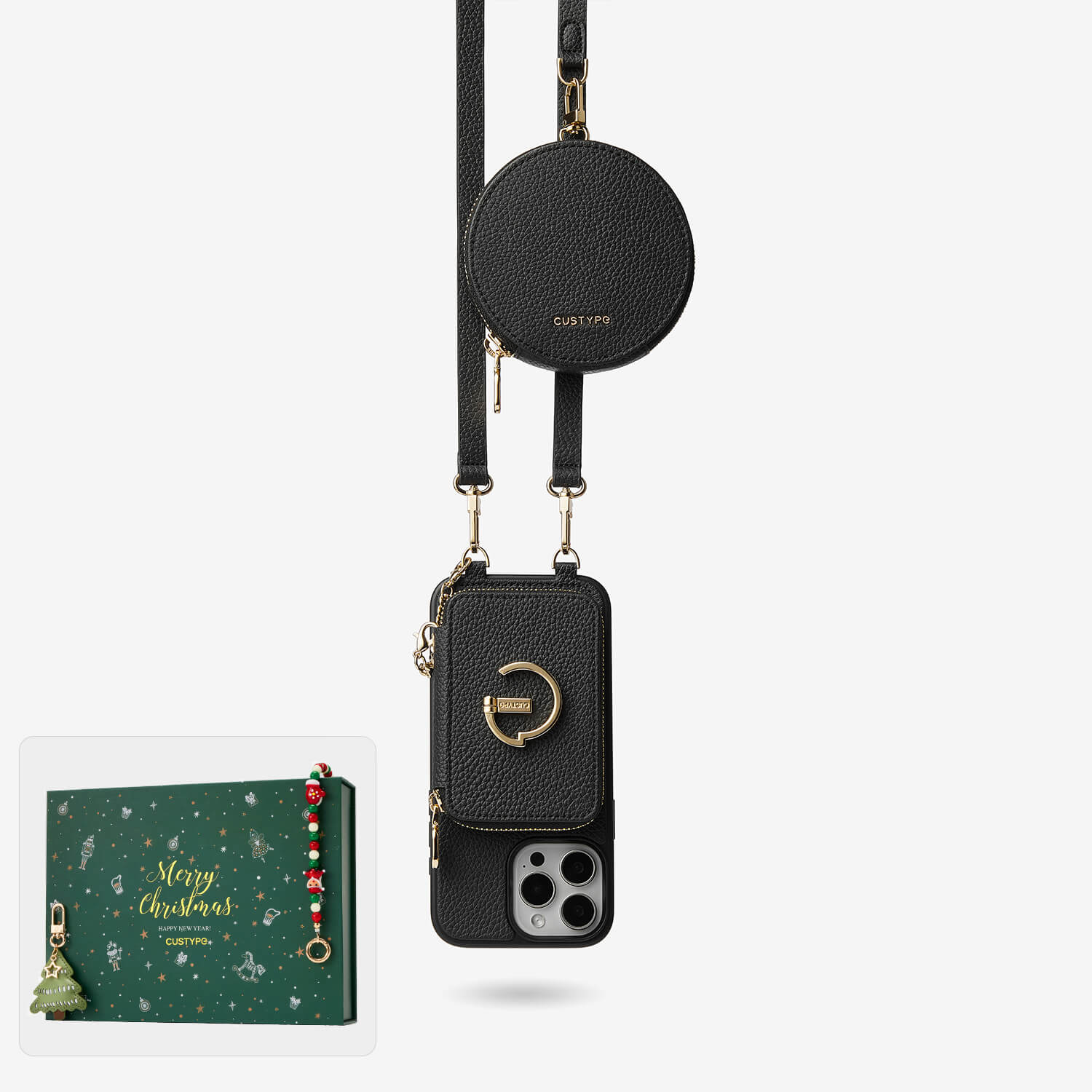 Black phone case with strap and Christmas