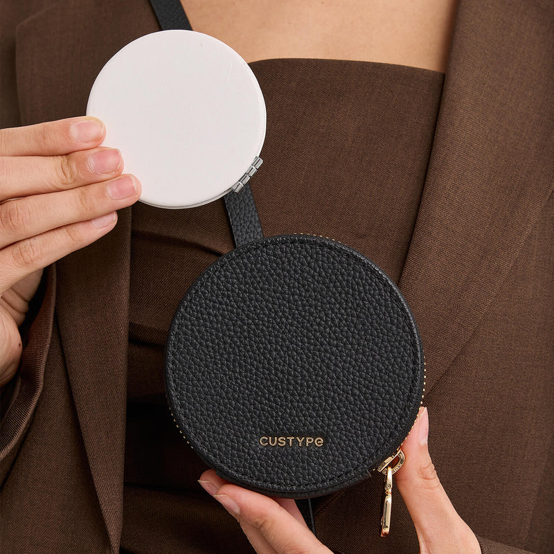 round makeup pouch black