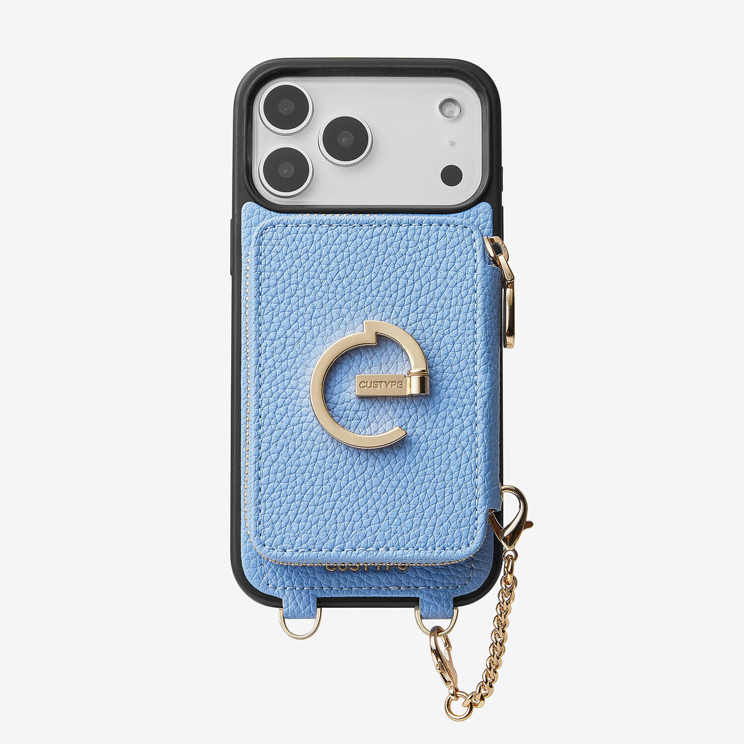 custype ライトブルー iPhone14proケース ストラップ付き 美品 シルクフレアセット - ライチリストストラップ ワイヤレス充電電話