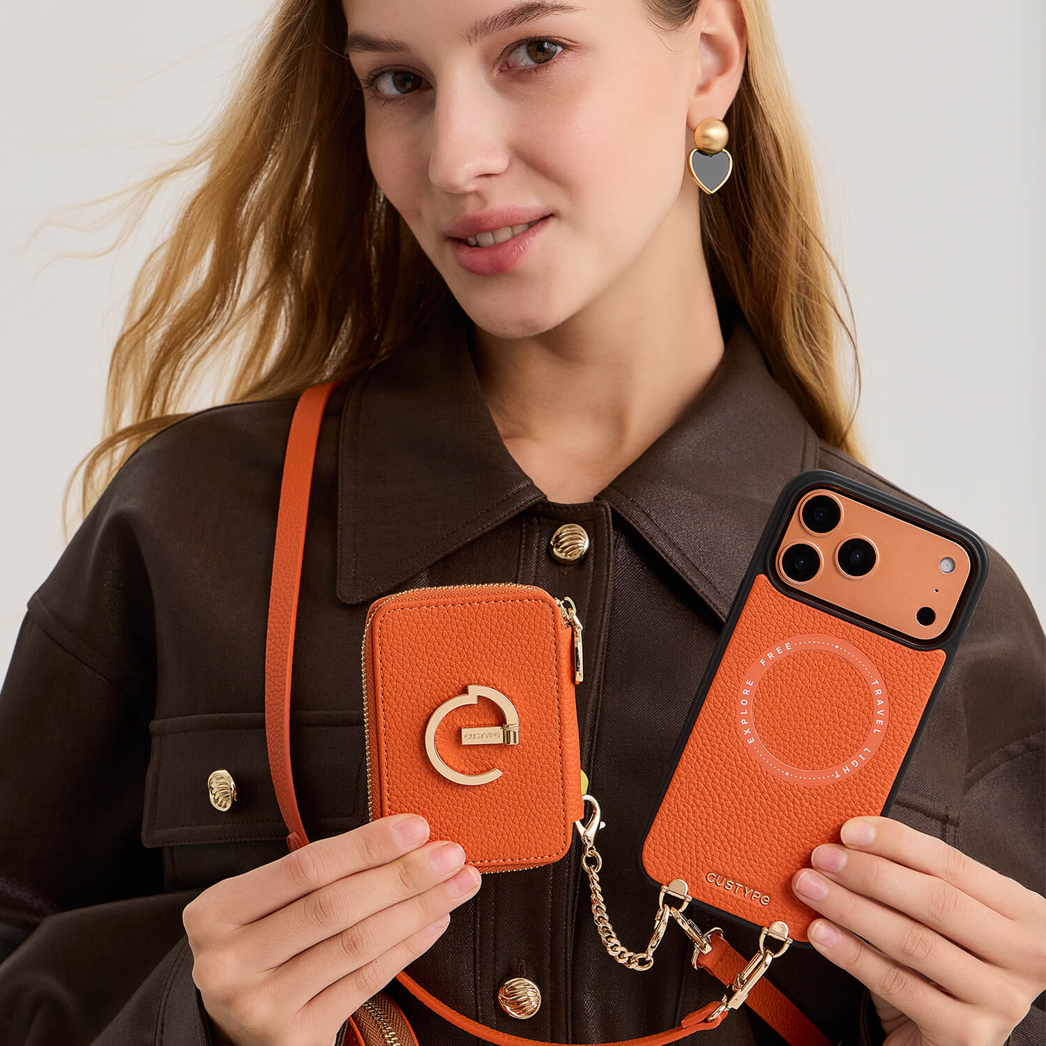 crossbody phone case With Card Holder Orange