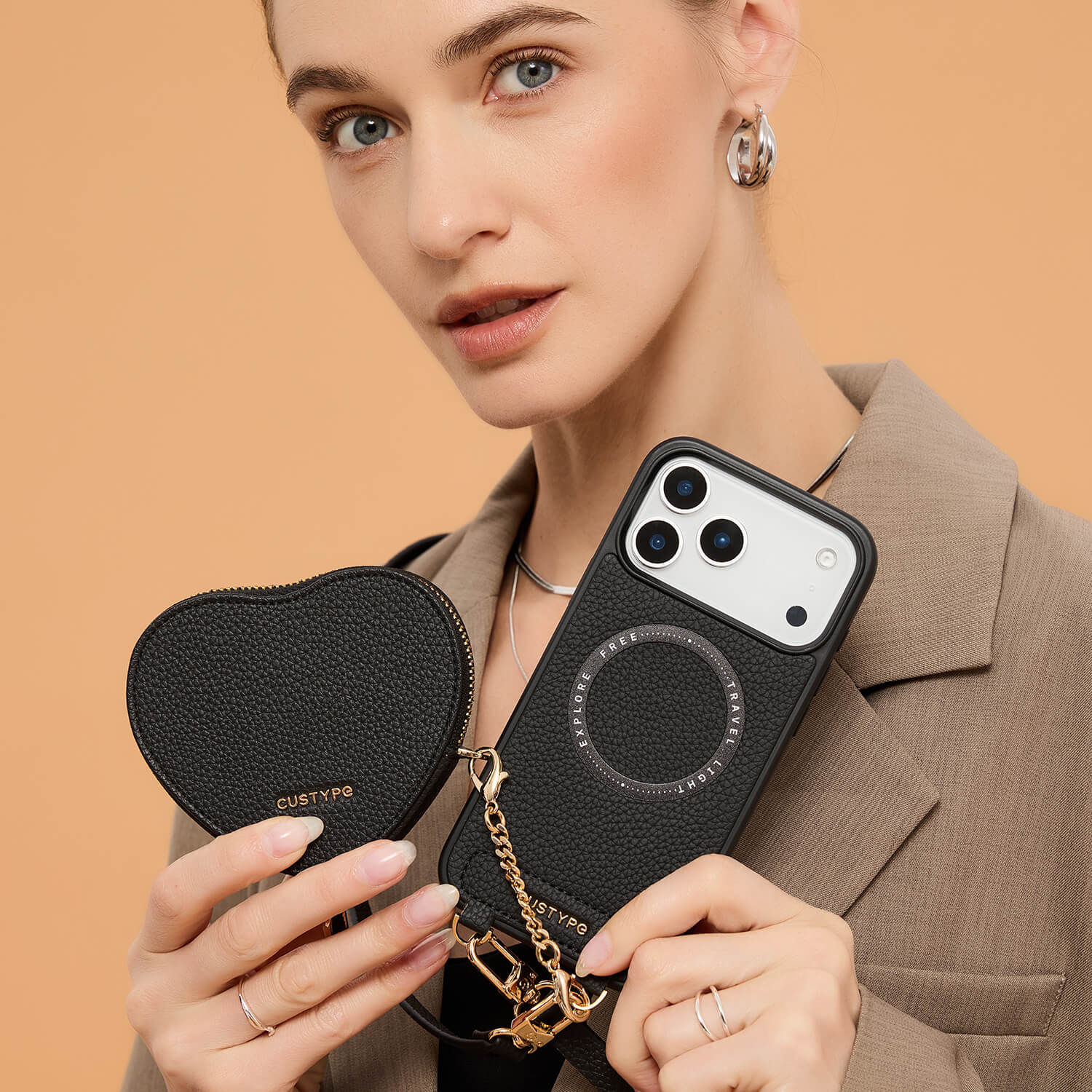 Custype iPhone 13用ハート型スマホケース：クロスボディ＆リスト