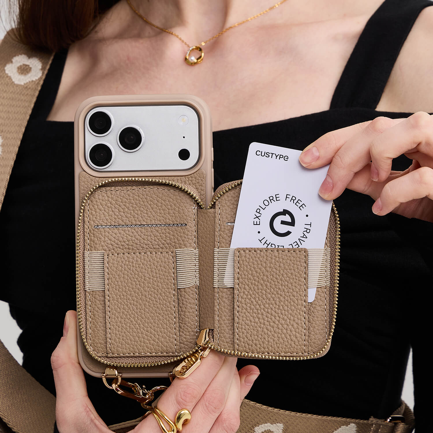 Custype Leather Wallet Phone Case with Crossbody & Floral Mini Pouch