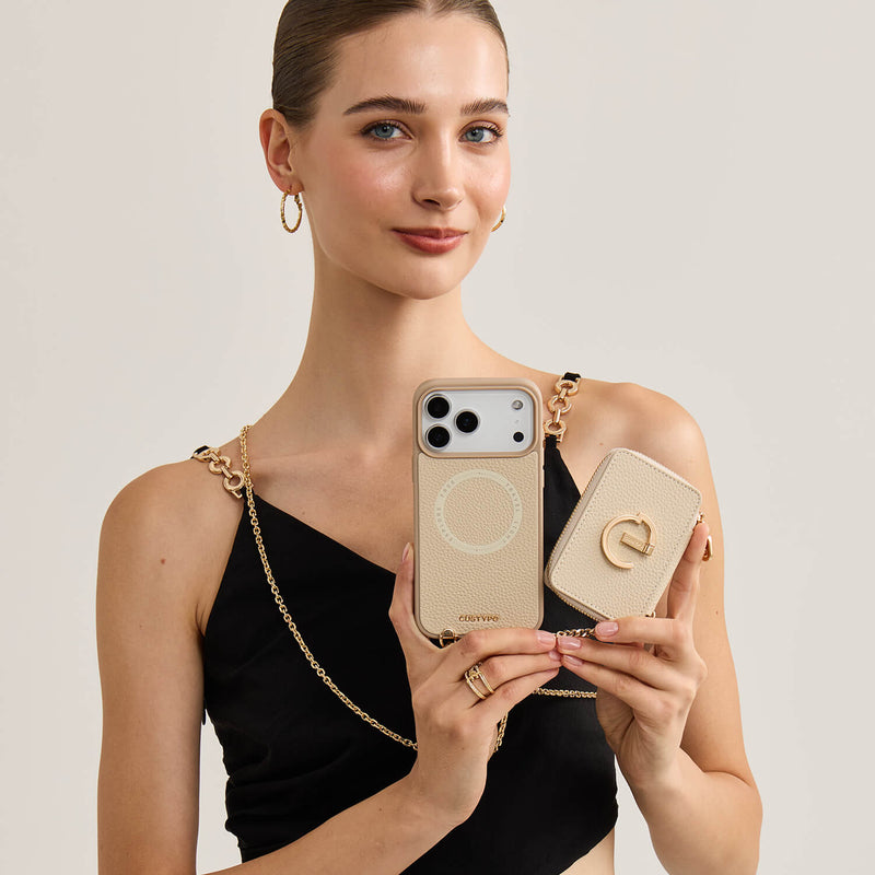 Delicate Metal Chain- iPhone Crossbody Case with Magnetic Card Holder