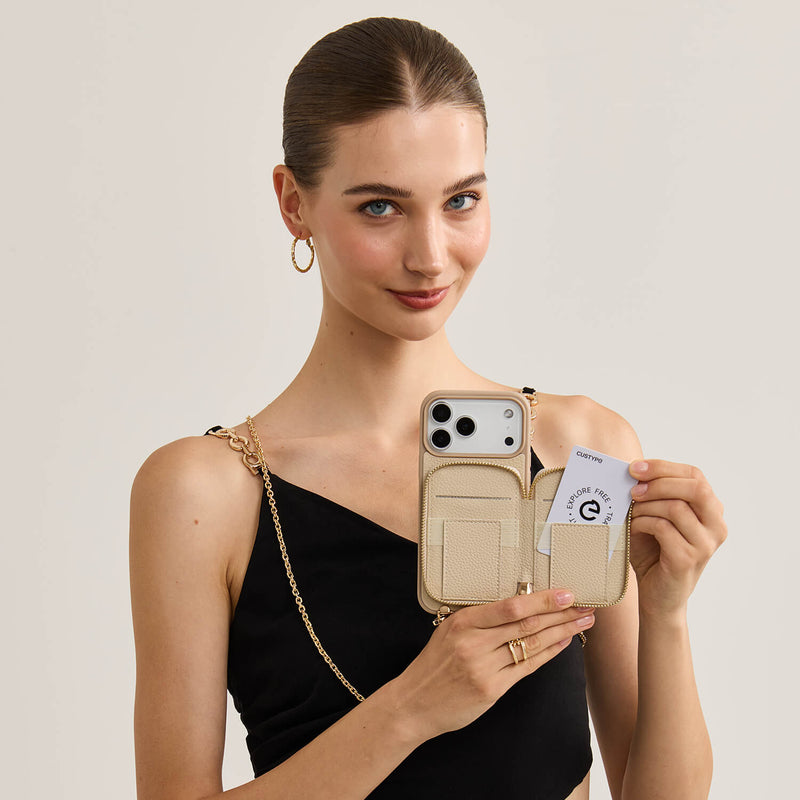 Delicate Metal Chain- iPhone Crossbody Case with Magnetic Card Holder