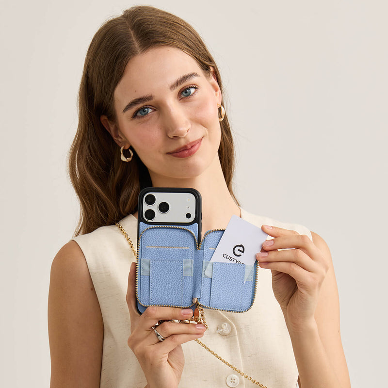 Delicate Metal Chain- iPhone Crossbody Case with Magnetic Card Holder