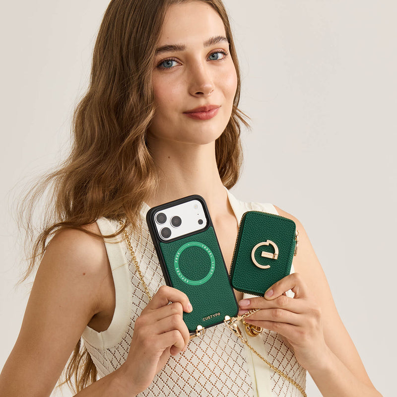 Delicate Metal Chain- iPhone Crossbody Case with Magnetic Card Holder