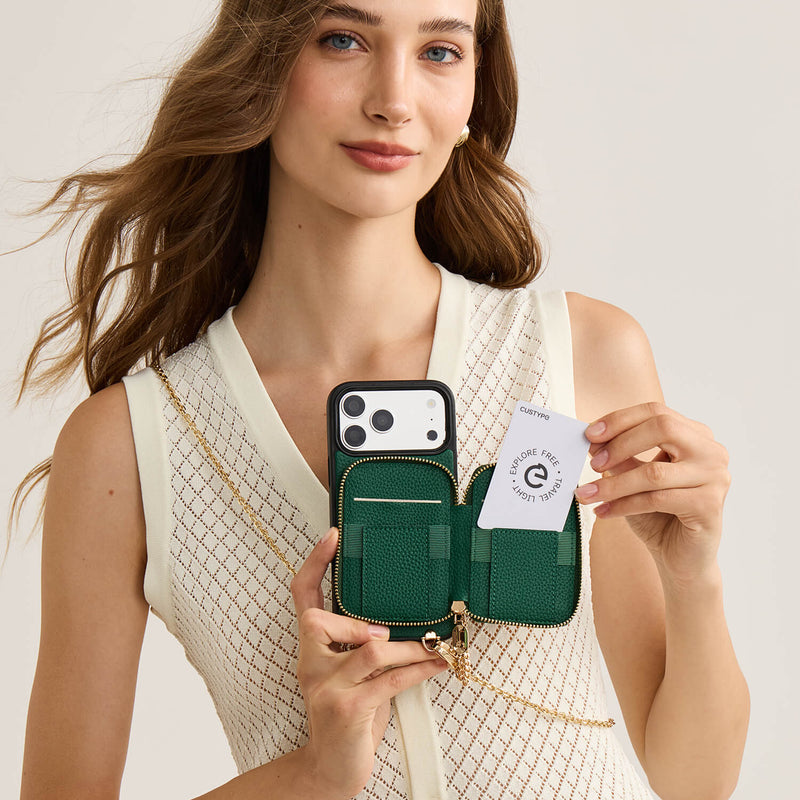Delicate Metal Chain- iPhone Crossbody Case with Magnetic Card Holder