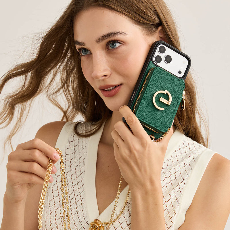 Delicate Metal Chain- iPhone Crossbody Case with Magnetic Card Holder