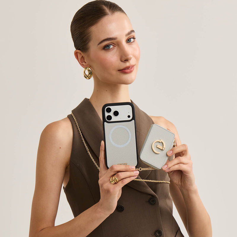 Delicate Metal Chain- iPhone Crossbody Case with Magnetic Card Holder