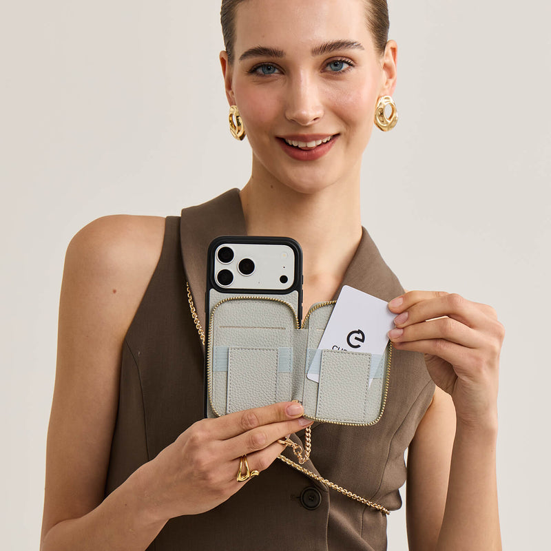 Delicate Metal Chain- iPhone Crossbody Case with Magnetic Card Holder