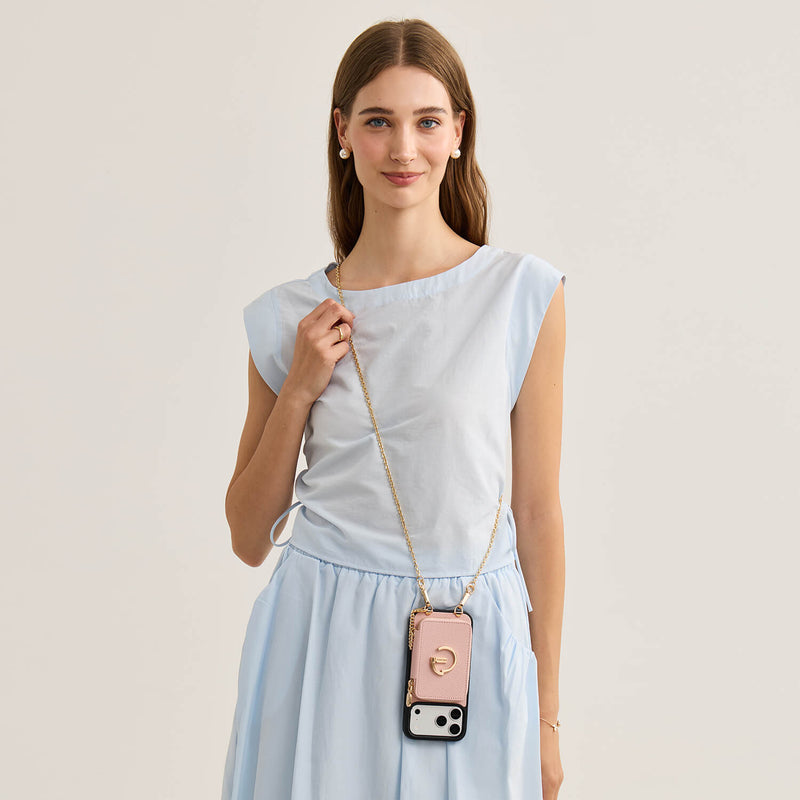 Delicate Metal Chain- iPhone Crossbody Case with Magnetic Card Holder