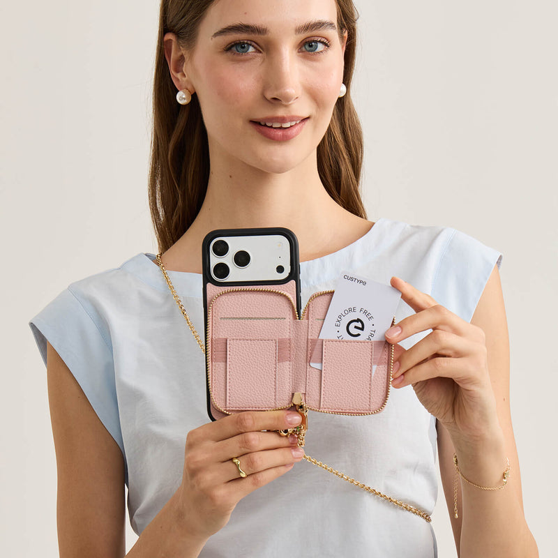 Delicate Metal Chain- iPhone Crossbody Case with Magnetic Card Holder