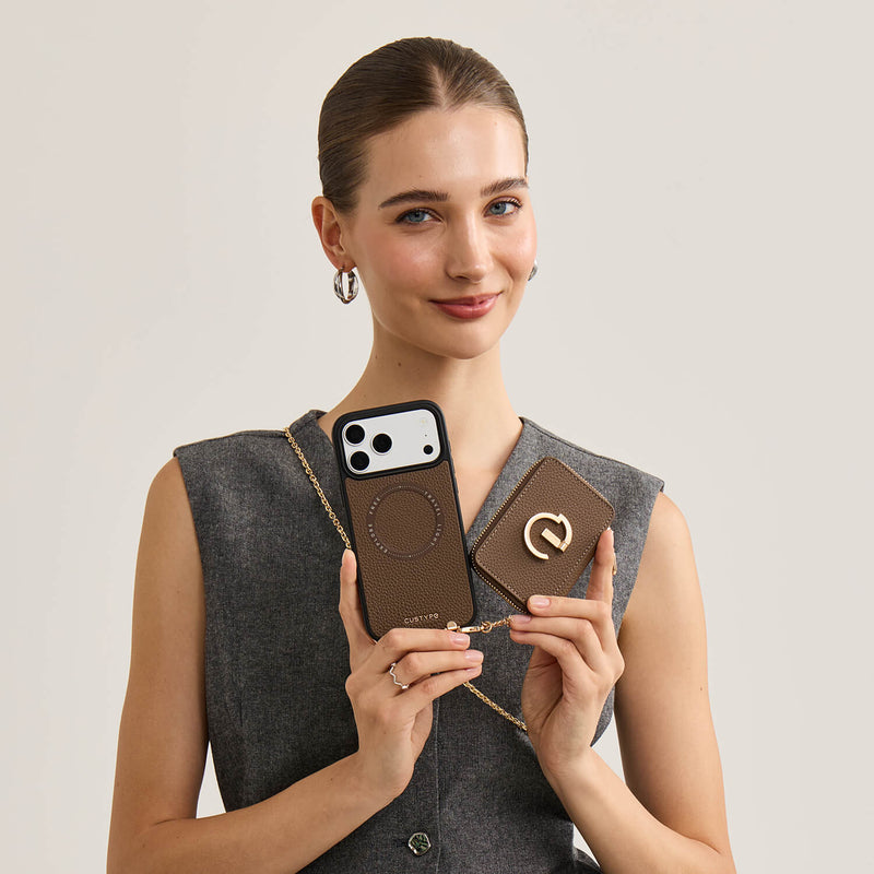 Delicate Metal Chain- iPhone Crossbody Case with Magnetic Card Holder