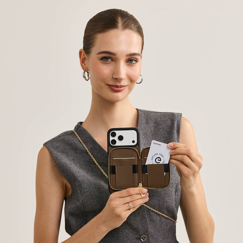 Delicate Metal Chain- iPhone Crossbody Case with Magnetic Card Holder