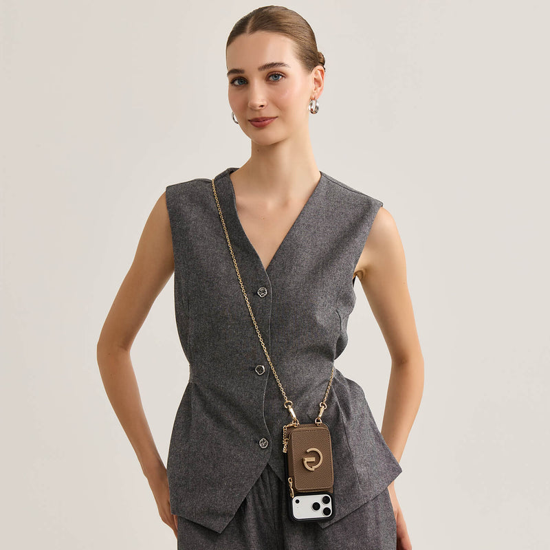 Delicate Metal Chain- iPhone Crossbody Case with Magnetic Card Holder