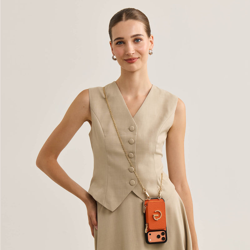 Delicate Metal Chain- iPhone Crossbody Case with Magnetic Card Holder