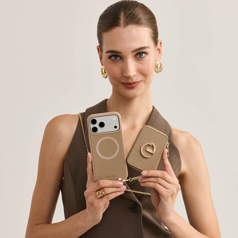 Delicate Metal Chain- iPhone Crossbody Case with Magnetic Card Holder