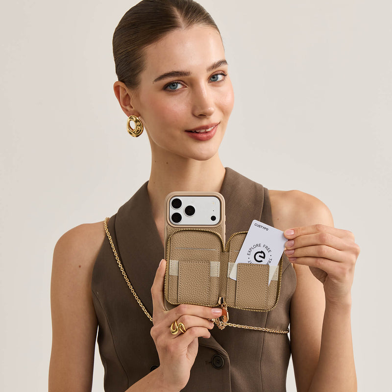 Delicate Metal Chain- iPhone Crossbody Case with Magnetic Card Holder