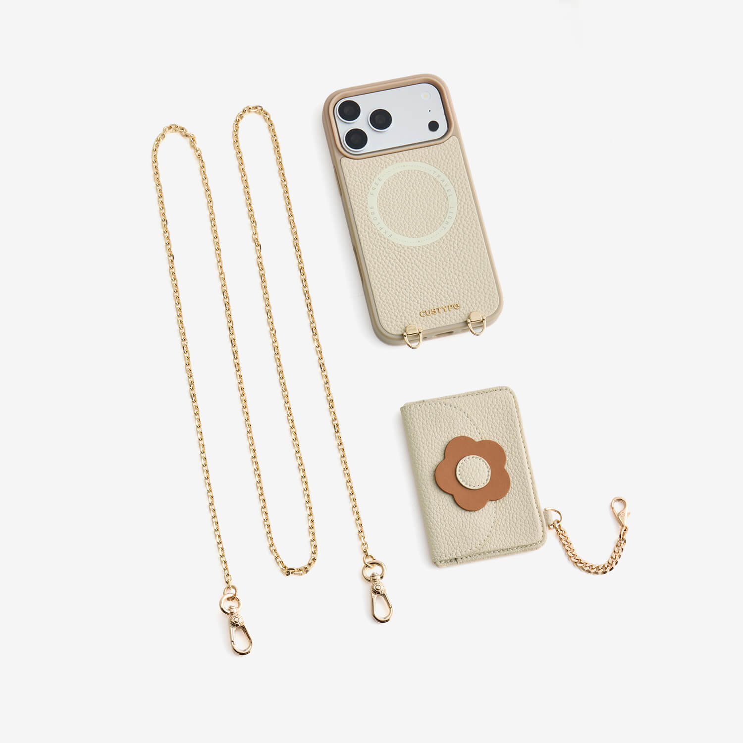 Beige leather phone case set with a for  iPhone 18 Pro Max