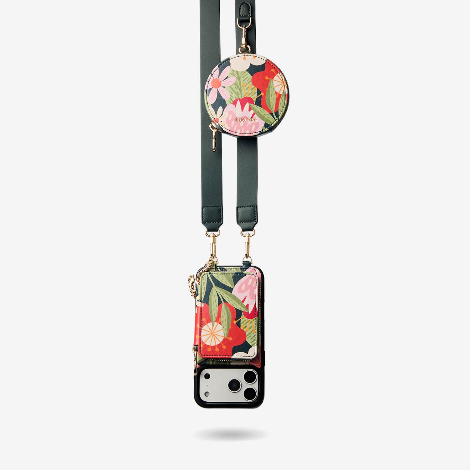 Custype iPhone 15 ケース、ストラップとカードホルダー付き、レザー