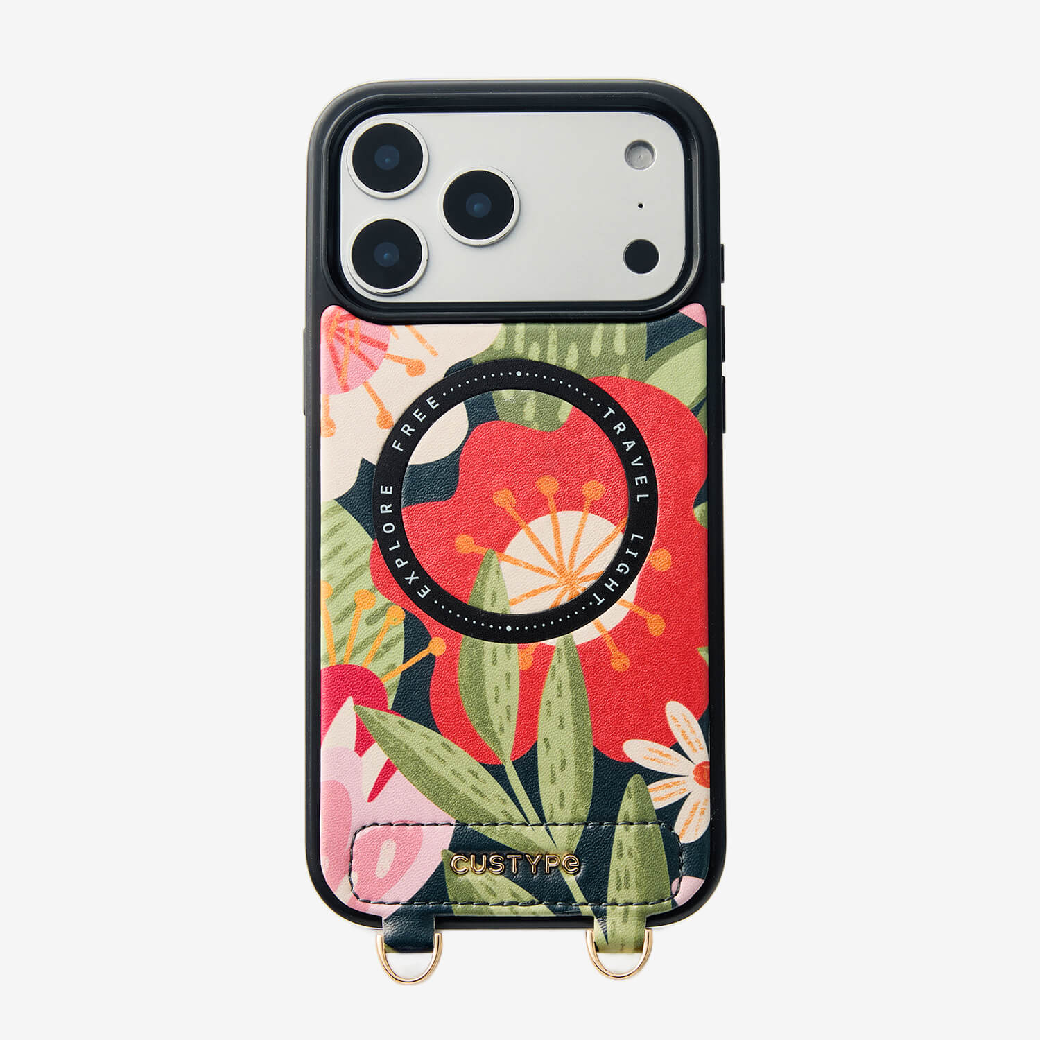 Nature Theme Print Phone Case with Card Holder & Crossbody Strap