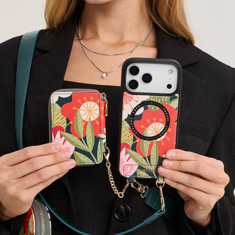 Jasmine- Nature Theme Designer iPhone Crossbody Case with Card Holder