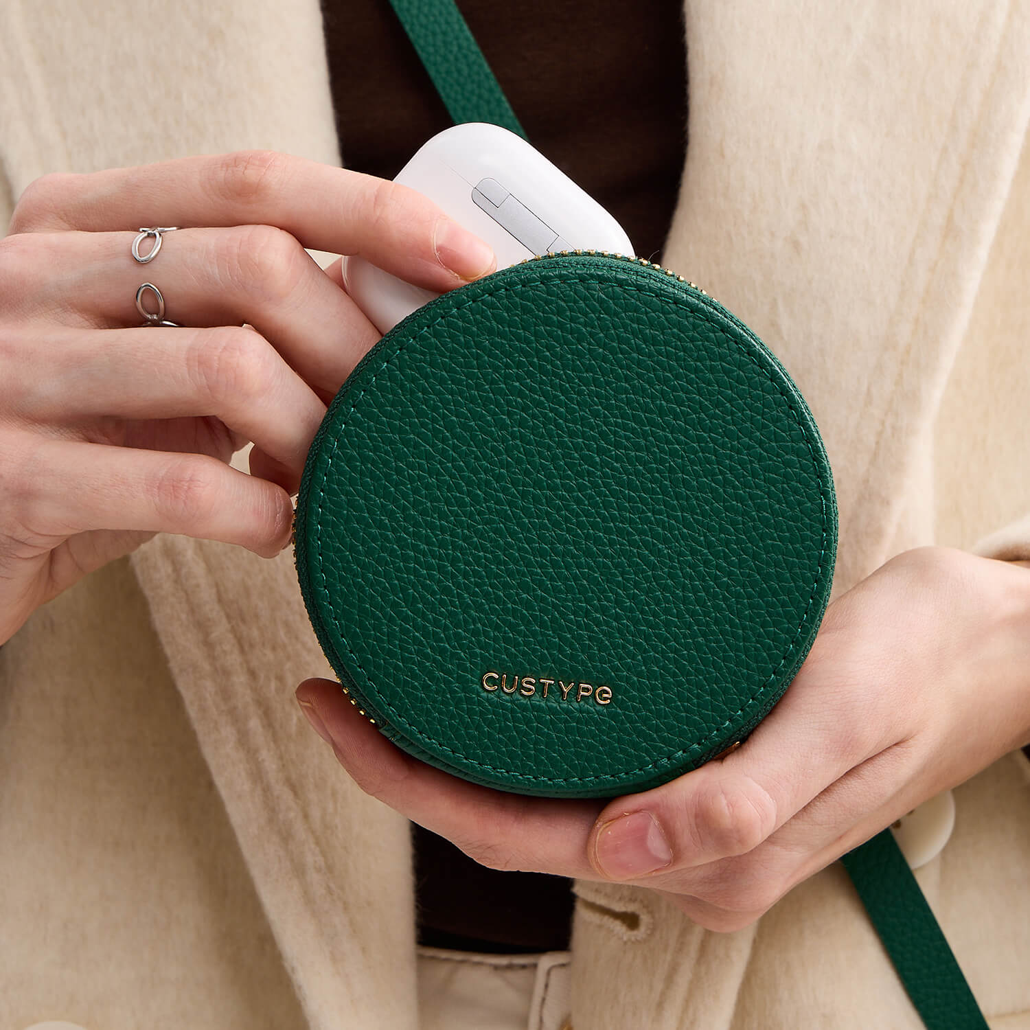 オリジナルデザインセット - 取り外し可能なワイヤレス充電クロスボディウォレット電話ケースラウンドポーチセット