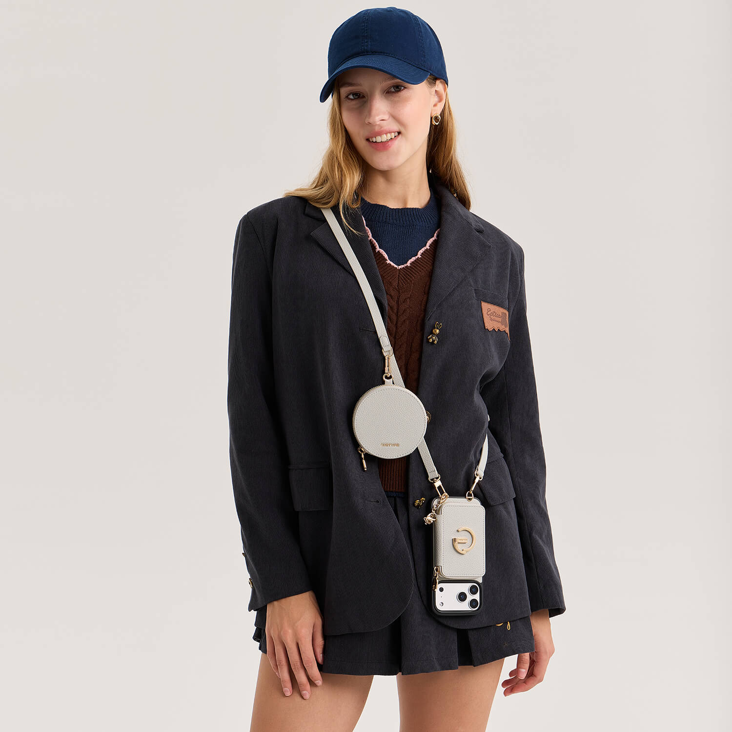 モランディ グレースキット - ストラップ＆スタンド付き取り外し可能なウォレットフォンケース