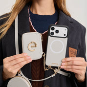 オリジナルデザインセット - 取り外し可能なワイヤレス充電クロスボディウォレット電話ケースラウンドポーチセット